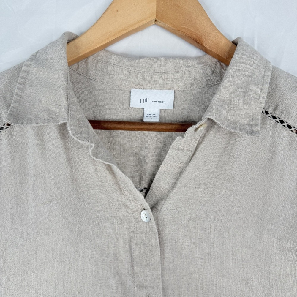 J Jill Love Linen top Women's Casual Short Sleeve 100% Linen Button Up SZ-L - Picture 7 of 16